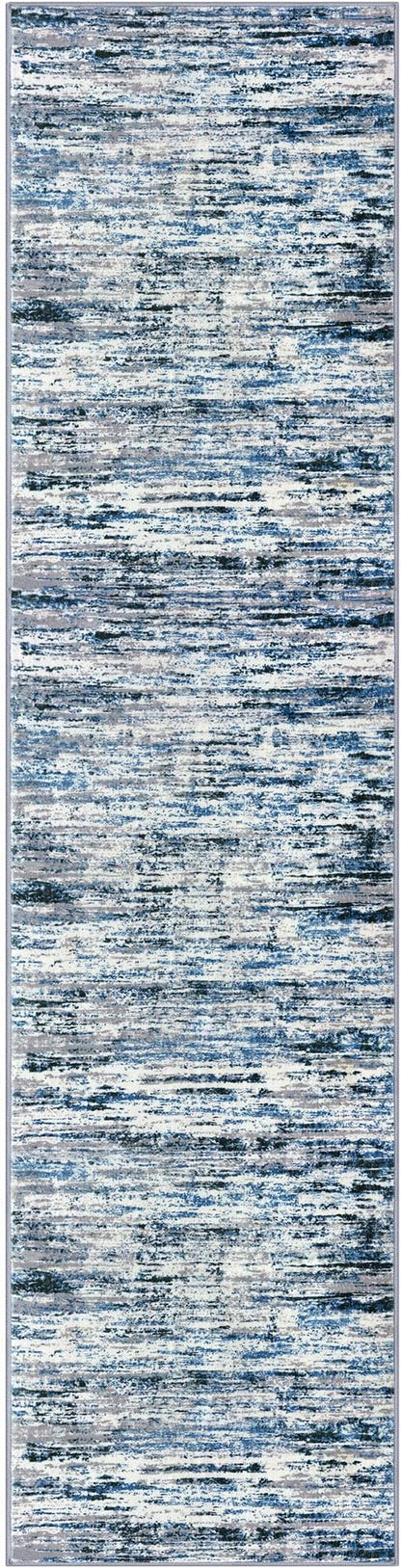 Modern Abstract Runner Rug 2.6x10, Grey Blue White Washable Long Kitchen Runner Non-Slip Soft Hallway Rug Runner Thin Print Faux Wool Carpet for Entryway Bedroom Laundry Room Indoor Home Decor