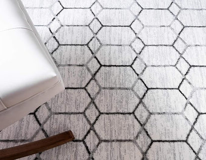 Rugs.com Lattice Trellis Collection Rug – 5' x 8' White Low-Pile Rug Perfect for Living Rooms, Large Dining Rooms, Open Floorplans