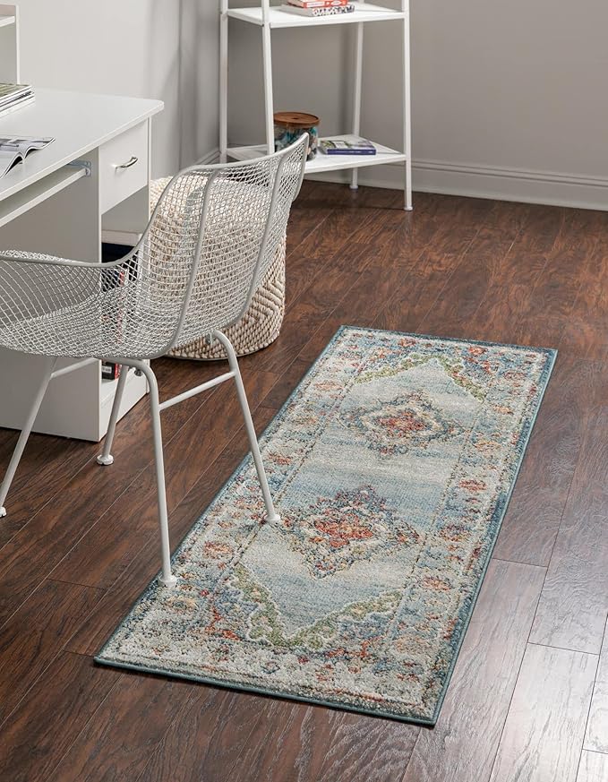 Unique Loom Isabella Collection Area Rug - Rossellini (2' 7" x 10' Runner, Blue/ Beige)