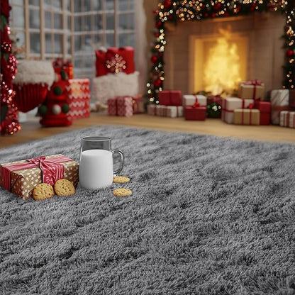Dark Gray Fluffy Rug Plush Carpet for Bedroom Dorm, Non-Slip High Pile Rug, Shag Rug for Playroom Nursery Home Office Decor 5X7Ft