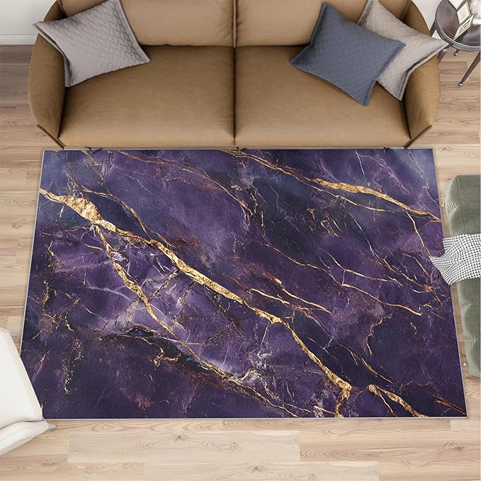 2x4 Abstract Marble Runner Rug for Hallway - Purple-Marble Kitchen Mat, Luxury Stone Pattern Kitchen Runner Rug Soft Non Slip Anti Fatigue for Laundry Room Indoor Hallways