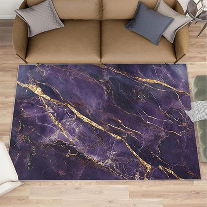 6x9 Abstract Marble Living Room Rug - Purple-Marble Bedroom Carpet, Luxury Stone Pattern Classroom Rug for Carpet Boy Bedroom Office Nursery Hardwood Home Decor