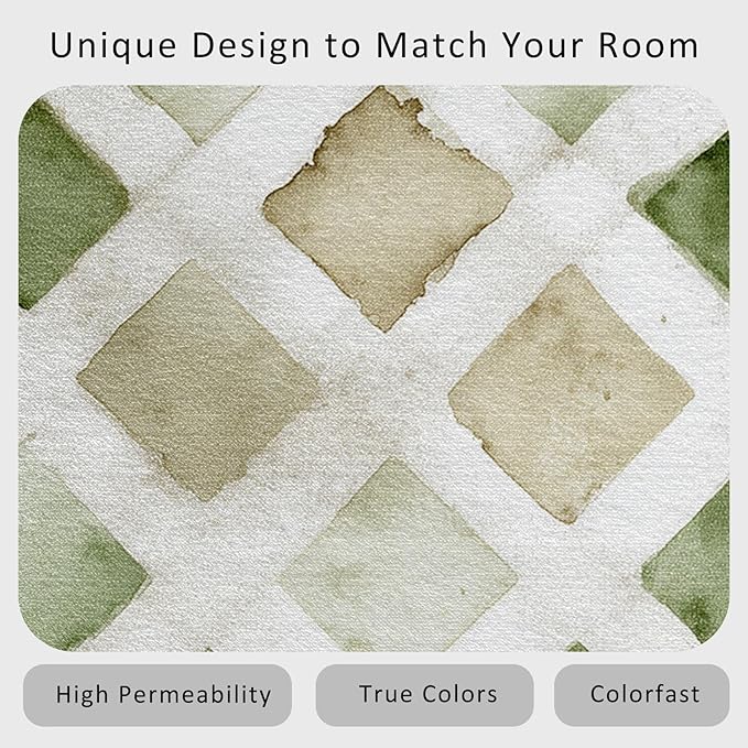 Checkered Rug, Washable 4x5 Rug for Living Room, Geometric Rhombus Patterned Indoor Carpet, Checkered Decor for Home, Bedroom, Soft Non Slip Thin Design FER35