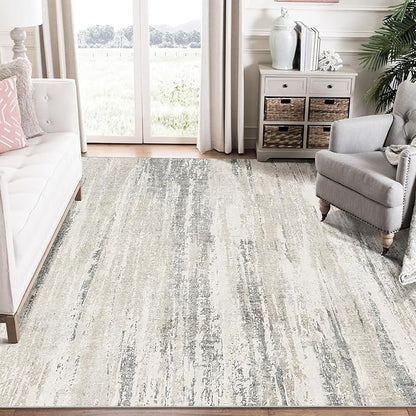 MUJOO 6x9 Area Rugs Washable,Modern Abstract Rugs for Living Room Bedroom Dining Room,Large Non Slip Throw Carpet Indoor,Low Pile Accent Neutral Beige and Grey