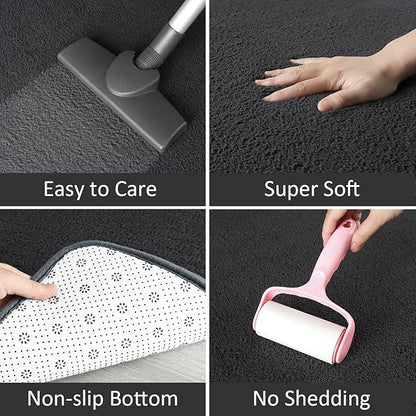 AROGAN Modern Shag Area Rug for Living Room, 5x7 Feet Washable Rugs for Bedroom, Indoor Floor Carpet, Plush Memory Foam Bedside Rugs for Kids Girls Teens Low Pile Rug, Dark Grey