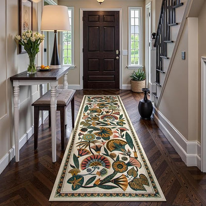 Egypt Floral Washable Bathroom Runner Rug for Kitchen Floor,2x8 Boho Rug Runners for Hallways Entryway,Vintage Non Slip Soft Throw Carpet for Laundry Room Entrance (Beige,2'6''x8')