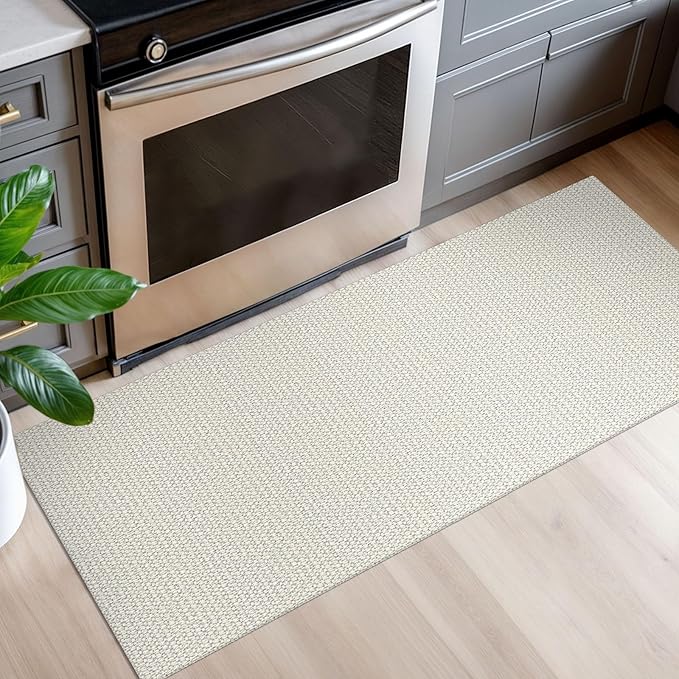 EARTHALL Woven Runner Rug 2x5 Ft Washable Runners for Hallways Cotton Rubber Backed Kitchen Runner Braided Indoor Floor Carpet Runners for Entryway, Hallway, Kitchen, Bedroom, Cream/Grayish