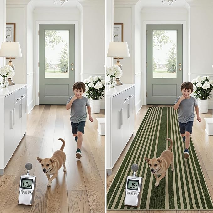 Beeiva Striped Modern Bathroom Runner, 2.5x8 Green Washable Runners for Hallways Entryway, Bohemian Non Slip Non Shedding Low Pile Carpet for Porch, BedroomIndoor Kithchen Laundry Room Porch Bedroom