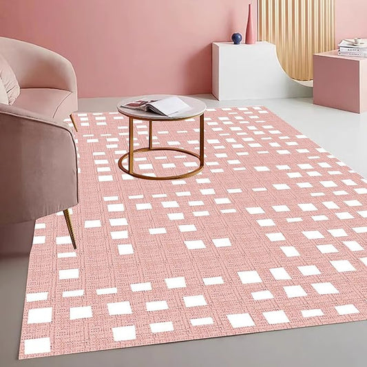 Boho Chic White and Pink Geometric Texture Rug for Living Room Dining Room Bedroom Nursery Room Large Non Slip Washable Indoor Carpet Soft Low Pile Kitchen Entryway Runner Mat 3x5
