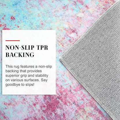 Modern Abstract 2x3 Girls Room Rug, Machine Washable Blush Pink Sky Blue Small Area Rug Thin Kitchen Mat Non-Slip, Print Faux Wool Soft Floor Carpet for Girl Women's Bedroom Entryway Bedside