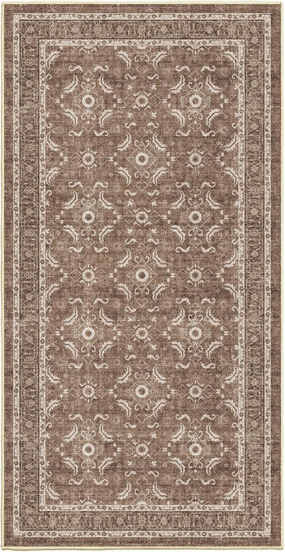 WITSHOCK Washable 2x4 Entryway Area Rug, Soft Non-Slip Rugs Vintage Flower Accent Small Rugs for Bedroom, Kitchen, Living Room, Nursery Entrance, Dark Brown