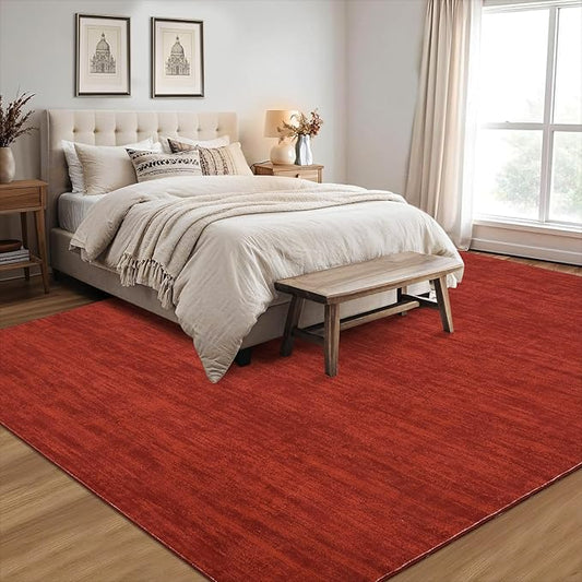 RUGSREAL 5x7 Living Room Area Rug Modern Solid Color Area Rugs Non-Slip Stain Resistant Floor Carpet Indoor Washable Contemporary Area Rug for Bedroom Dining Room Kitchen Home Office, Red