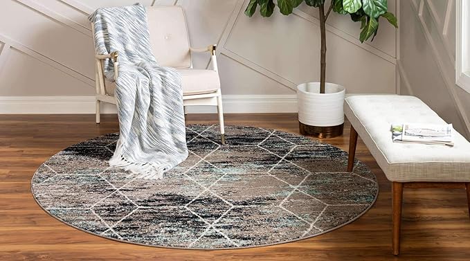 Unique Loom Trellis Frieze Collection Area Rug - Geometric (5' Round, Blue Multi/ Ivory)
