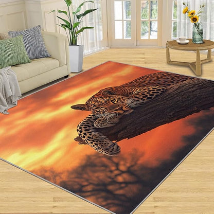 4x5 Sunrise Leopard Indoor Outdoor Rug - Sunset African Savanna Bedside Rug, Wild Animal Washable Entry Way Rugs Kids Carpet for Inside House Playroom Living Room End Table Nursery