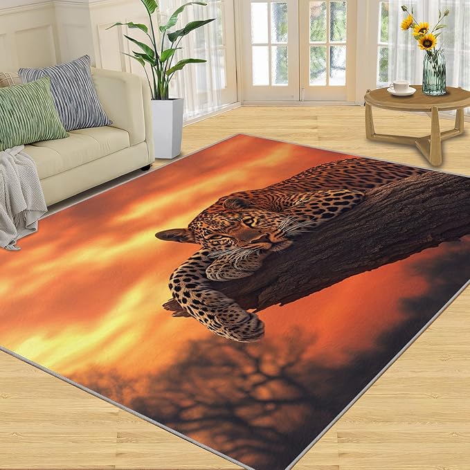 2x4 Sunrise Leopard Runner Rug for Hallway - Sunset African Savanna Kitchen Mat, Wild Animal Kitchen Runner Rug Soft Non Slip Anti Fatigue for Laundry Room Indoor Hallways