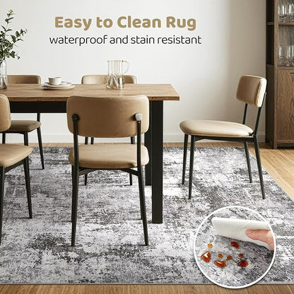 Large Area Rugs 12x15 Living Room: Washable Large Abstract Modern Soft Stain Resistant Indoor Floor Rugs Non-Slip Accent Carpet for Bedroom Nursery Playroom Office Dining Room Home House- Black Grey
