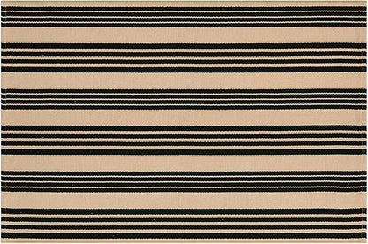 Black and Khaki Striped Outdoor Rug 4x6 ft, Washable Cotton Woven Patio Rug, Reversible Foldable Front Porch Decor Indoor Outdoor Rugs for Farmhouse/Living Room