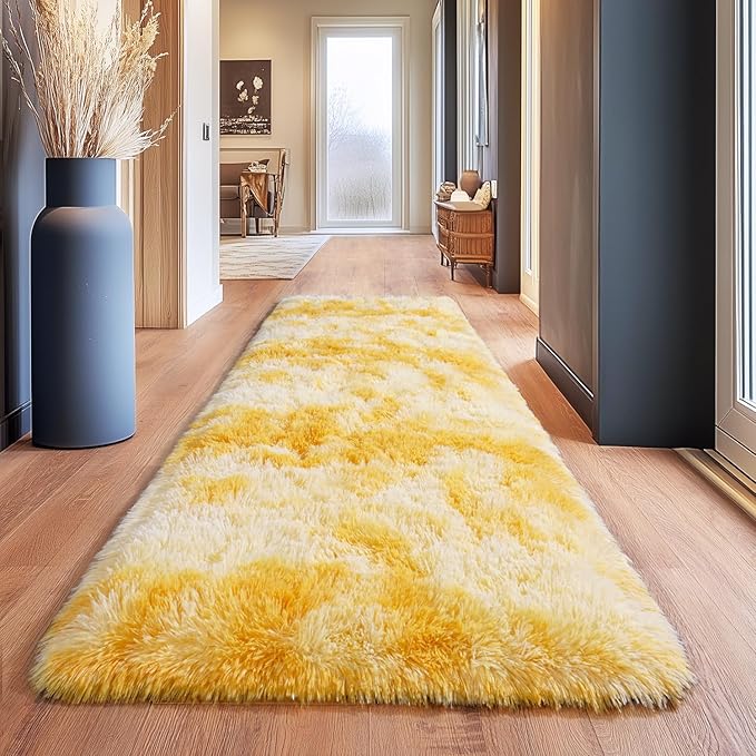 Fluffy Area Rugs for Living Room, Soft Shaggy Carpets for Living Room, Upgrade Anti-Slip Fuzzy Rugs for Kids' Room, Perfect Decor for Modern Home Tie Dye Yellow 2x6Feet