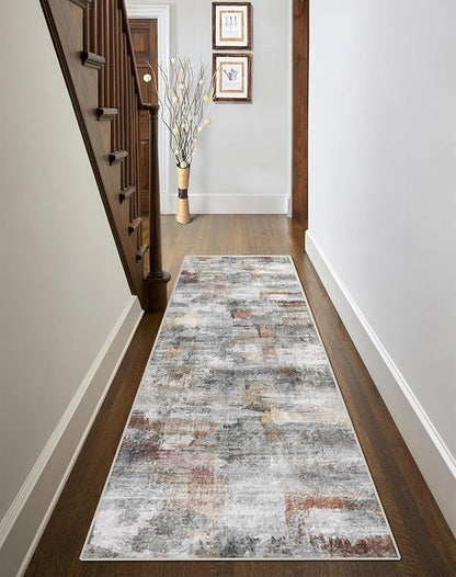 vivorug Grey Runner Rug 2x10 Machine Washable Rug with Non-Slip Backing, Ideal for Kitchen Hallway Entryway Laundry Room - Modern Abstract, Durable, Easy Clean, Low Pile Carpet Runner