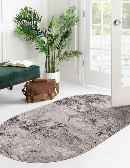 Rugs.com Leipzig Collection Rug – 5x8 Oval Gray Low-Pile Rug Perfect for Living Rooms, Large Dining Rooms, Open Floorplans