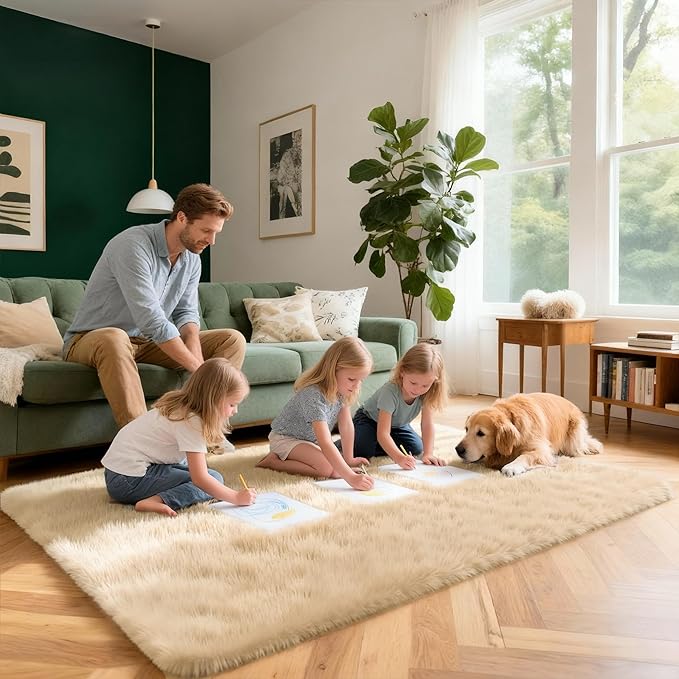3x5 Solid Fluffy Camel Area Rug – Washable, Durable, Living Room Rug, Non-Slip High Pile Shag Rugs for Bedroom, Living Room, Bedside, Dorms, Nursery Rooms, Kids Room, Soft Indoor Floor Carpet