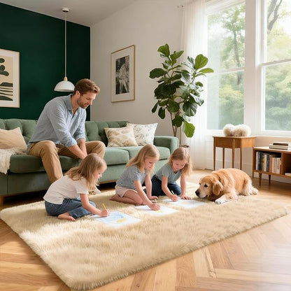 3x5 Solid Fluffy Camel Area Rug – Washable, Durable, Living Room Rug, Non-Slip High Pile Shag Rugs for Bedroom, Living Room, Bedside, Dorms, Nursery Rooms, Kids Room, Soft Indoor Floor Carpet