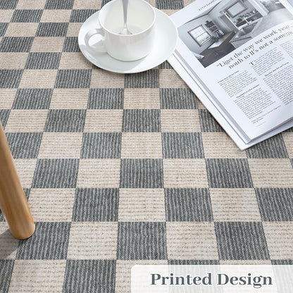 LIVEBOX 8x10 Area Rugs for Living Room, Checkered Non-Slip Washable Rugs, Farmhouse Neutral Classic Geometric Pattern Large Boys Area Rug for bedroom, Carpet for Living Dining Room Office(Grey,8'x10')