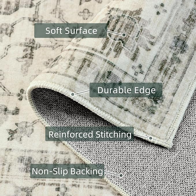 Deerly Boho Area Rug 9x12 Rugs for Living Room Distressed Area Rugs, Non Slip Washable Rugs Large Rug for Bedroom Dining Room Office, Floor Decoration 9 x 12 Rug (Cream)