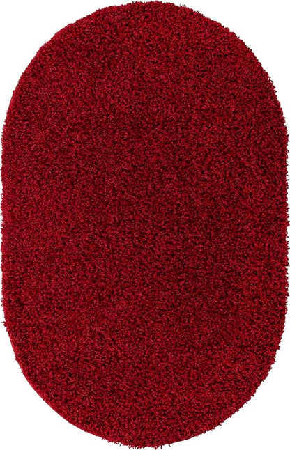 Unique Loom Solid Shag Collection Area Rug (3' 3" x 5' 3" Oval, Cherry Red)