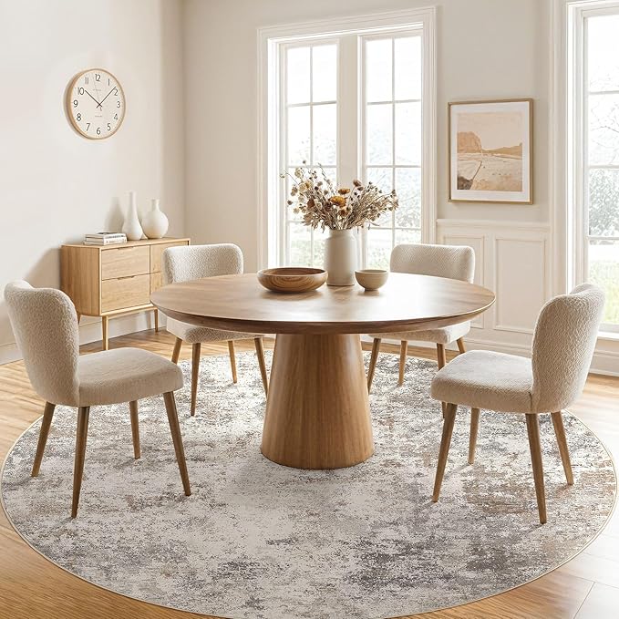 10ft Round Area Rug Living Room Rugs - 10x10 Washable Large Neutral Modern Abstract Soft Thin Rug Indoor Floor No Slip Rug Carpet for Bedroom Under Dining Table Home Office Decor - Brown Grey
