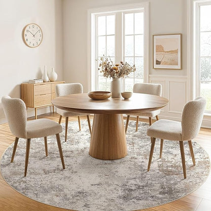 10ft Round Area Rug Living Room Rugs - 10x10 Washable Large Neutral Modern Abstract Soft Thin Rug Indoor Floor No Slip Rug Carpet for Bedroom Under Dining Table Home Office Decor - Brown Grey