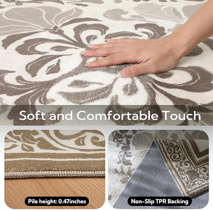SOULFUL Medium Pile 2x3 Entryway Rug - Soft Foot Feel Small Area Rug - Brown Boho Floral - Washable Non-Slip - Perfect for Hallway Kitchen Bedroom Bathroom Indoor Entrance