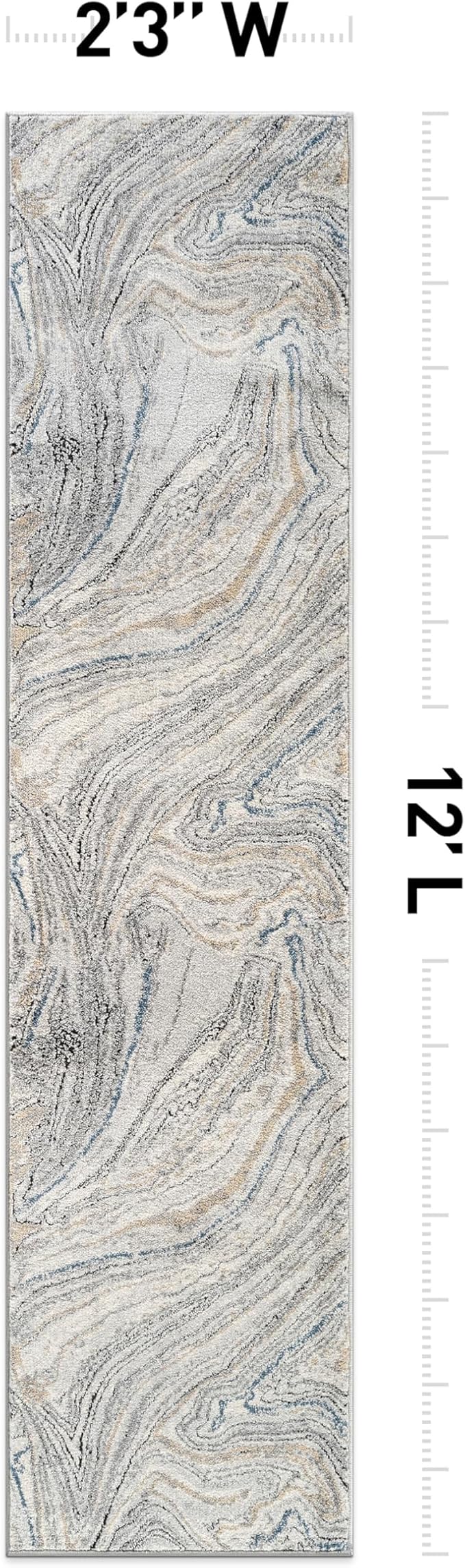 Rugshop Marble Swirl Distressed Gray Area Rug 2' 3" x 12' Runner Ideal for Hallway, Kitchen, Entryway, or Behind The Sofa