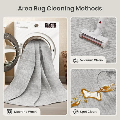 Valenrug Washable Rug 6x9 - Stain Resistant 6x9 Area Rugs for Living Room, Non Slip Backing Printed Rugs for Bedroom, Folable Machine Washable Area Rug (6'x9', Grey)