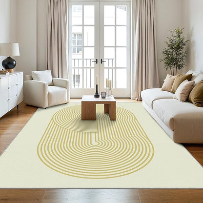 Bavni Area Rugs 8x10, Modern Soft Bedroom Rug, Machine Washable Rug Non Slip, Indoor Low Pile Large Rugs for Living Room, Dining Room, Beige Yellow Lines