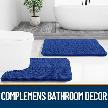 OLANLY Bathroom Rugs 36x24, Extra Soft Absorbent Chenille Bath Rugs, Rubber Backing Quick Dry, Machine Washable Bath Mats for Bathroom Floor, Tub and Shower, Home Decor Accessories, Royal Blue