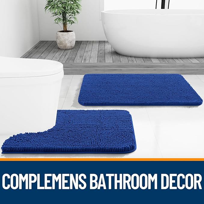 OLANLY Bathroom Rugs 47x20, Extra Soft Absorbent Chenille Bath Rugs, Rubber Backing Quick Dry, Machine Washable Bath Mats for Bathroom Floor, Tub and Shower, Home Decor Accessories, Royal Blue