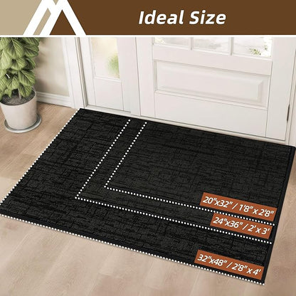 COSY HOMEER Dirt Trapper Door Mat 32"x48",Non-Slip Entryway Rugs,Washable Welcome Mat,Absorbent Entrance Mats,Low Pile Dog Door Mats for Front Back Doomats and Wet Shoes,Black