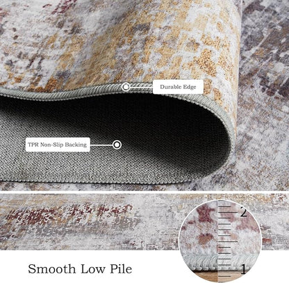 Toneed Abstract Area Rug Modern Washable Rug Soft Non Slip Rug Low Pile for Bedroom Living Room Dining Room Taupe Grey Brown 5x8 Feet