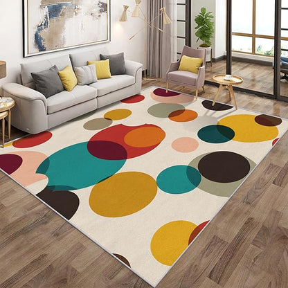 Mid Century Modern Rugs for Entryway, 2x3 ft, Boho Geometric Circle Area Rugs for Bedroom Kitchen Entrance, Soft Non Slip Washable Abstract Geometry Indoor Door Mat Home Decorations Dt-Ghf-19