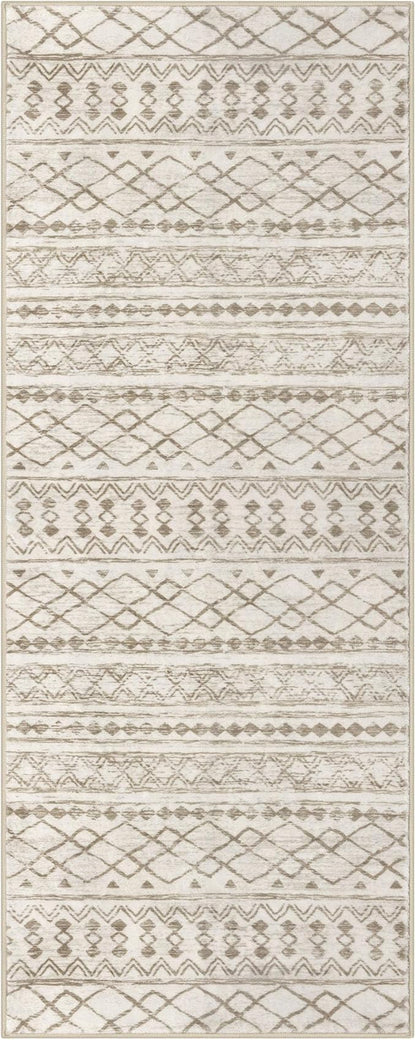 KUTA Boho Hallway Runner Rug 2x5 ft Moroccan Washable Non-Slip Vintage Beige Kitchen Rugs Ultra Soft Distressed Geometric Floor Carpet Runners for Bedroom Laundry Living Room