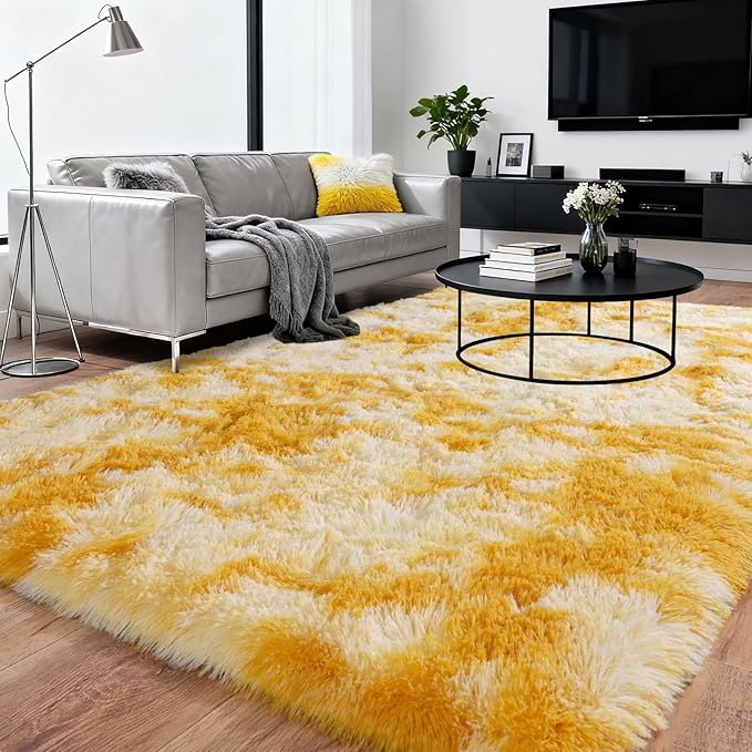 Upgrade Non-Slip Plush Rugs for Living Room, Soft Shaggy Carpets for Living Room, Fuzzy Rugs for Kids' Room, Perfect Decor for Modern Home Tie Dye Yellow 6x9Feet