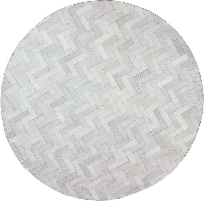 Sn Alef Home Soft Textured Round Rug | White & Grey Woven Carpet for Living Room Bedroom | Minimalist Handcrafted Circular Floor Mat for Home & Decor(Gray_8x8 ft)