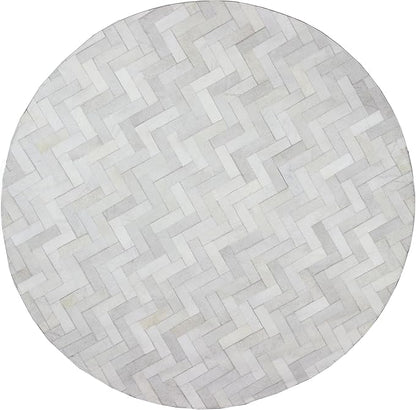 Sn Alef Home Soft Textured Round Rug | White & Grey Woven Carpet for Living Room Bedroom | Minimalist Handcrafted Circular Floor Mat for Home & Décor (Gray_10x10 ft)