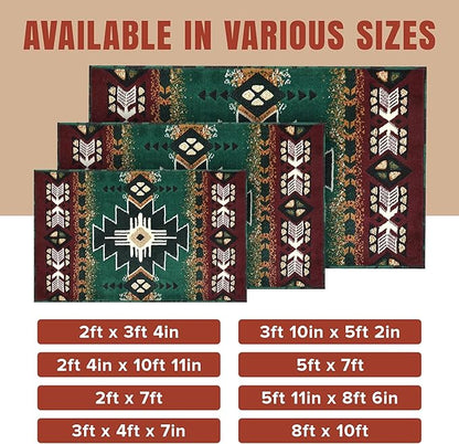 YHSF South West Native American Area Rug C318 - Easy Clean, Thick, Soft, Durable Native Tribal American Indian Inspired Rug for Bedroom/Living Room and More - Hunter Green, 5 ft 11 in x 8 ft 6 in