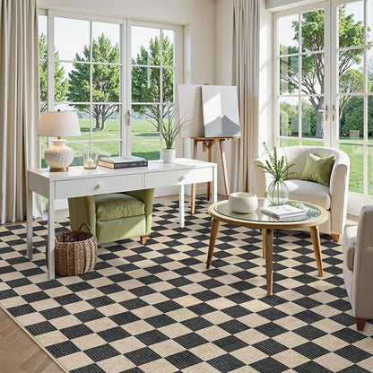 LIVEBOX 9x12 Area Rugs for Living Room, Checkered Non-Slip Washable Rugs, Farmhouse Neutral Classic Geometric Large Boys Area Rug for Bedroom, Carpet for Living Dining Room Office(Black,9'x12')