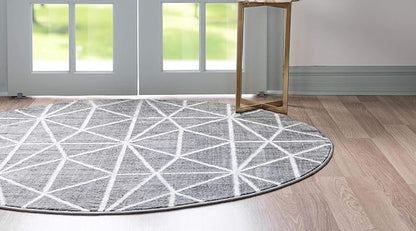 Rugs.com Lattice Trellis Collection Rug – 3 Ft Round Gray Low-Pile Rug Perfect for Kitchens, Dining Rooms