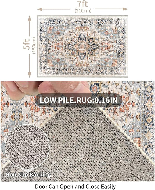 Enkor Area Soft Rugs 5x7 Washable Non Slip Boho Floor Rugs for Living Room Bedroom, Vintage Style Farmhouse Mat for Kitchen Entryway Orange & Black