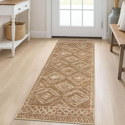 KILOCOCO Boho Kitchen Runner Rug 2x5 Washable Runner Rug, Soft Runners for Hallways Non Slip Printed Distressed Laundry Room Rugs, Low-Pile Rugs for Entryway/Bedroom/Living Room, Yellow Brown Orange