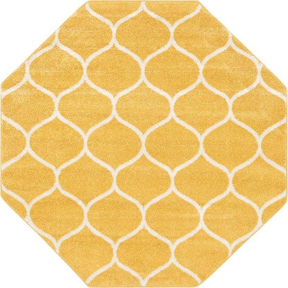 Rugs.com Lattice Frieze Collection Rug – 5' Octagon Yellow Medium Rug Perfect for Living Rooms, Kitchens, Entryways